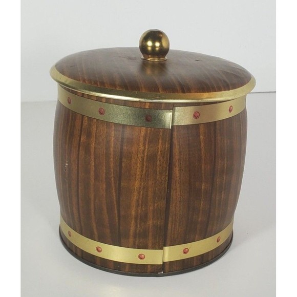 Vintage Wood Grain Tea Cookie Candy Tin Can Container Made in England - Picture 2 of 15